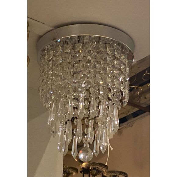 Vintage Crystal Hall Foyer 12” Chandelier Flush Mount - Picture 1 of 6